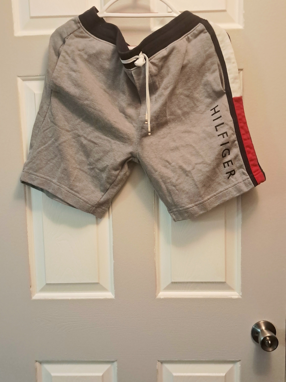 Tommy Hilfiger Gray Athletic Shorts with Red & Navy Side Stripe